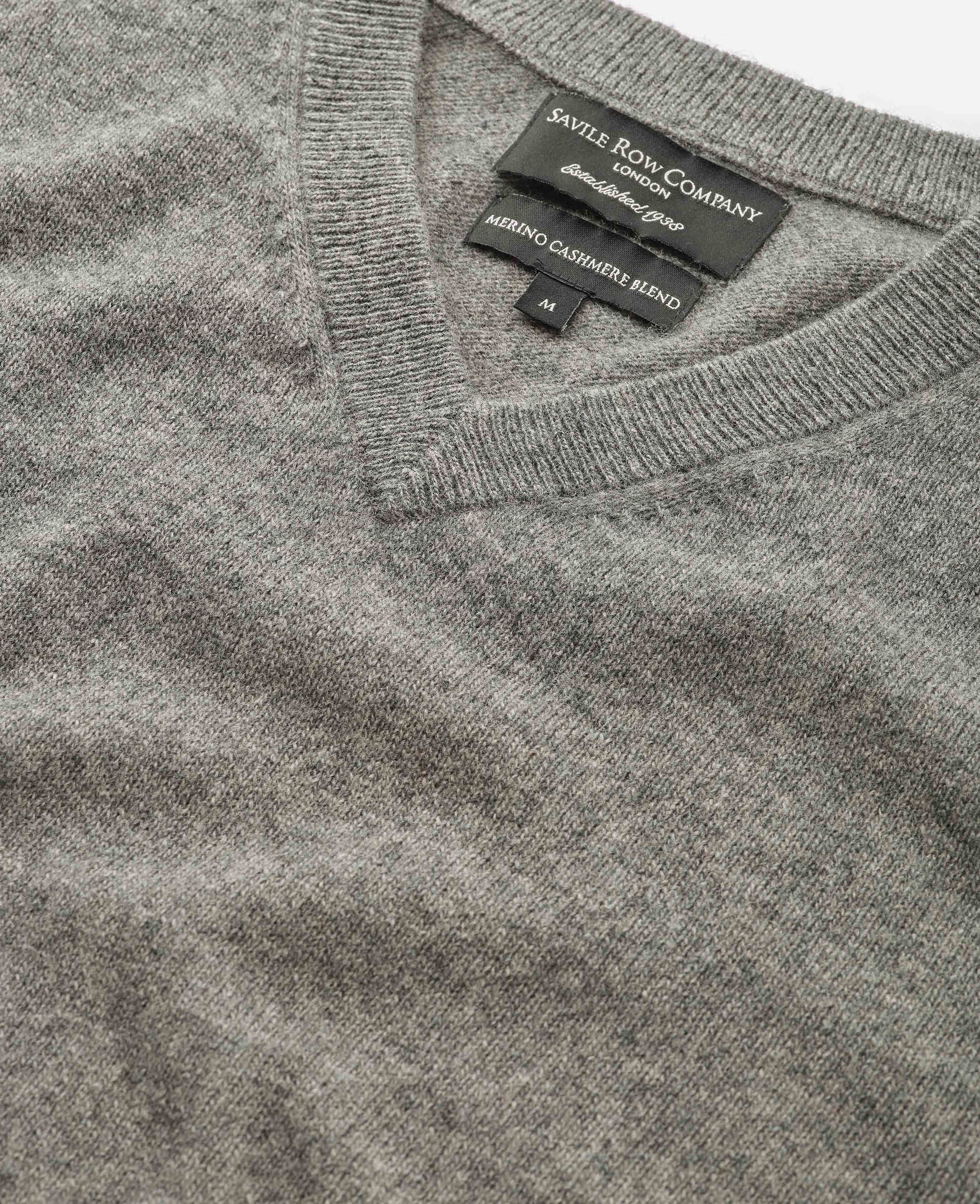 Men's Grey Wool Cashmere V-Neck Jumper | Savile Row Co