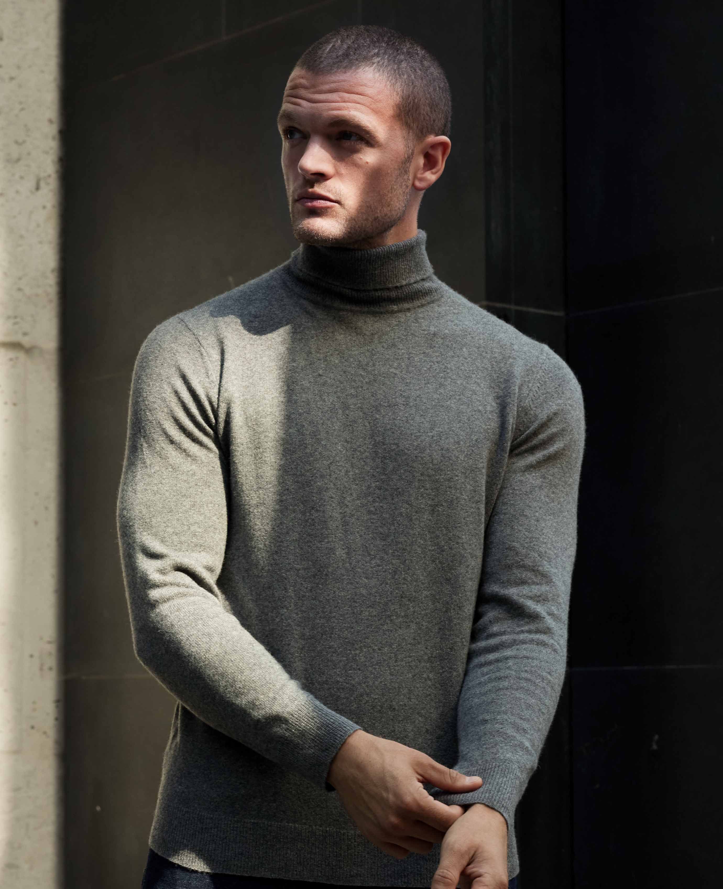 Men's Wool Cashmere Roll Neck Jumper in Grey