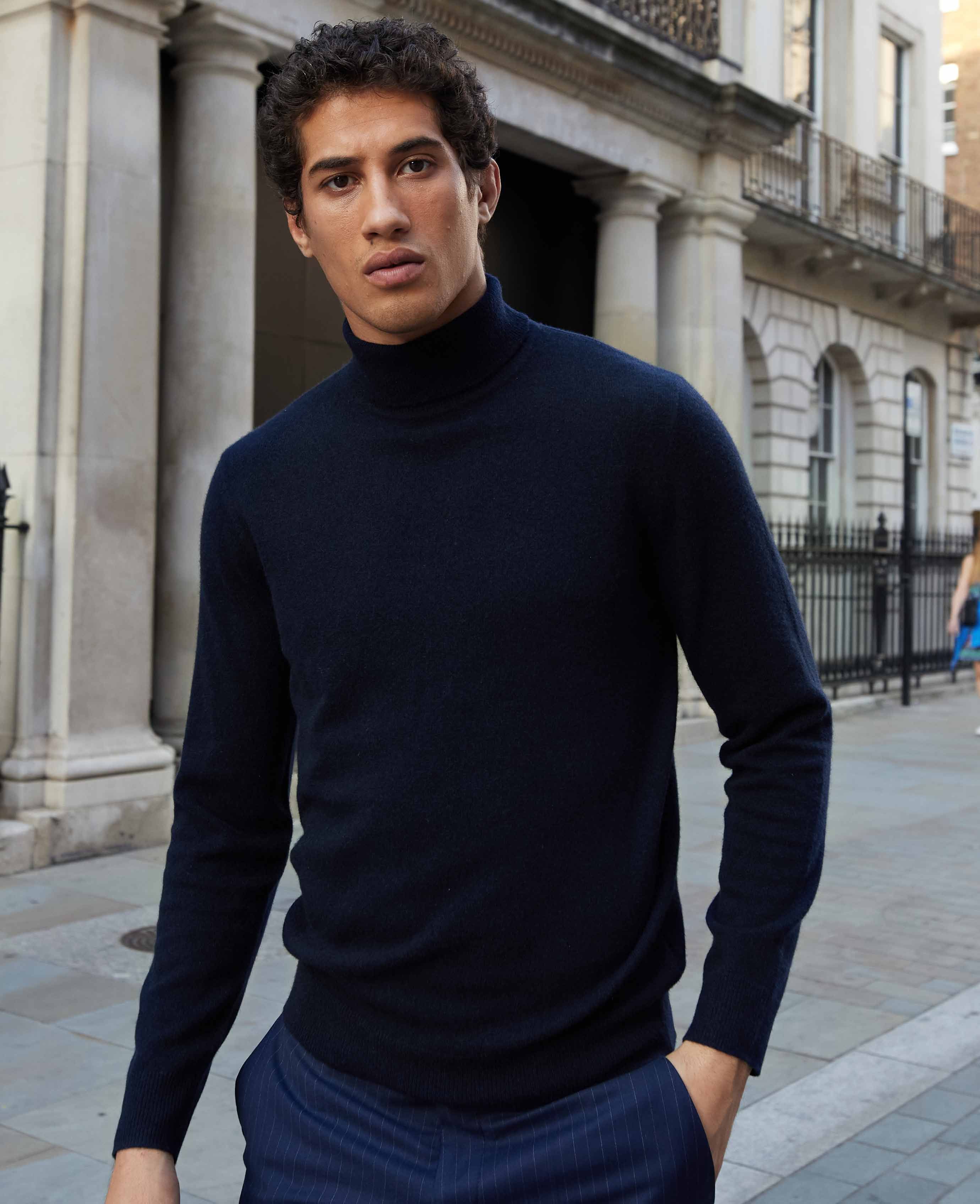 Roll Neck Wool Cashmere Sweater, Charcoal