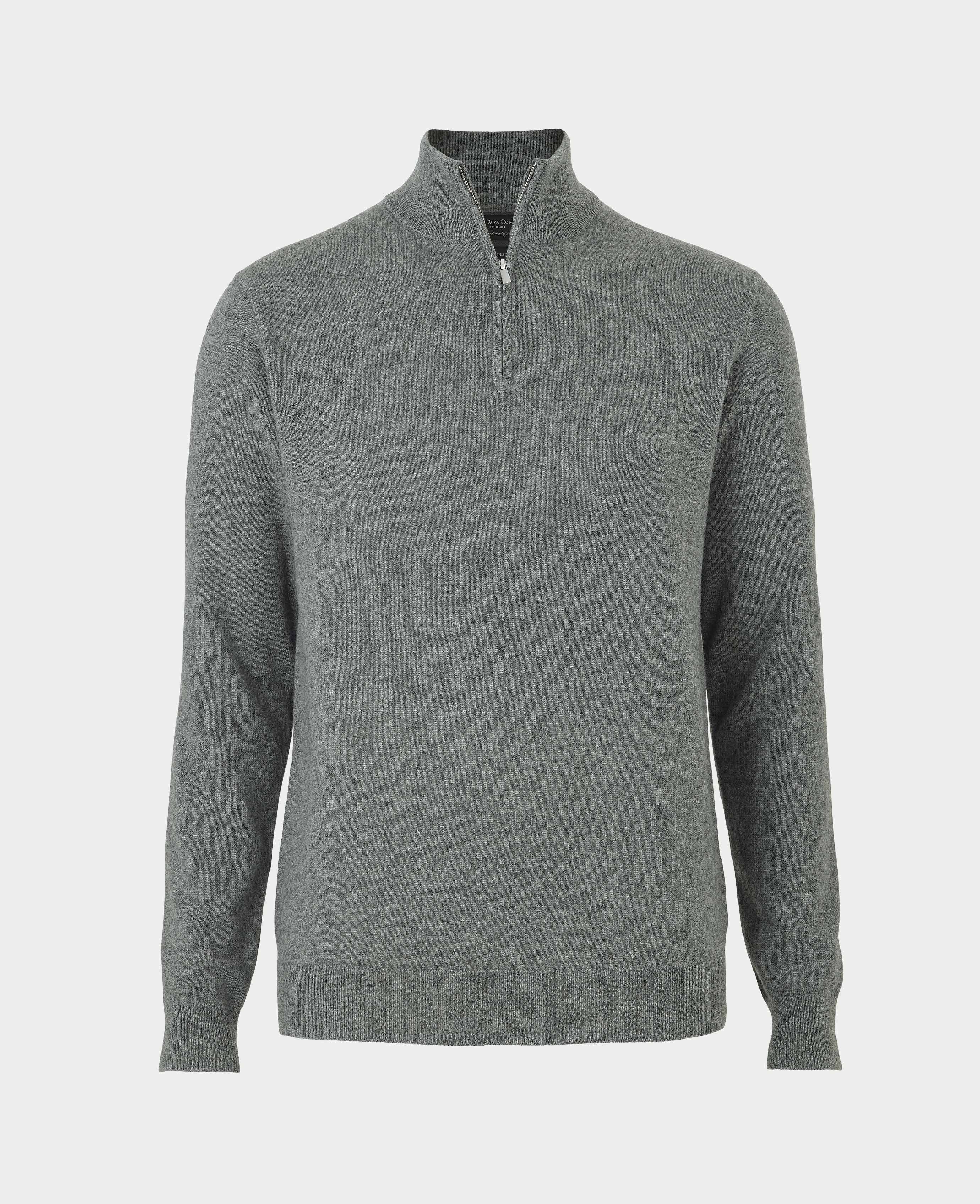 Men's Wool Cashmere Zip Neck Jumper In Grey | Savile Row Co