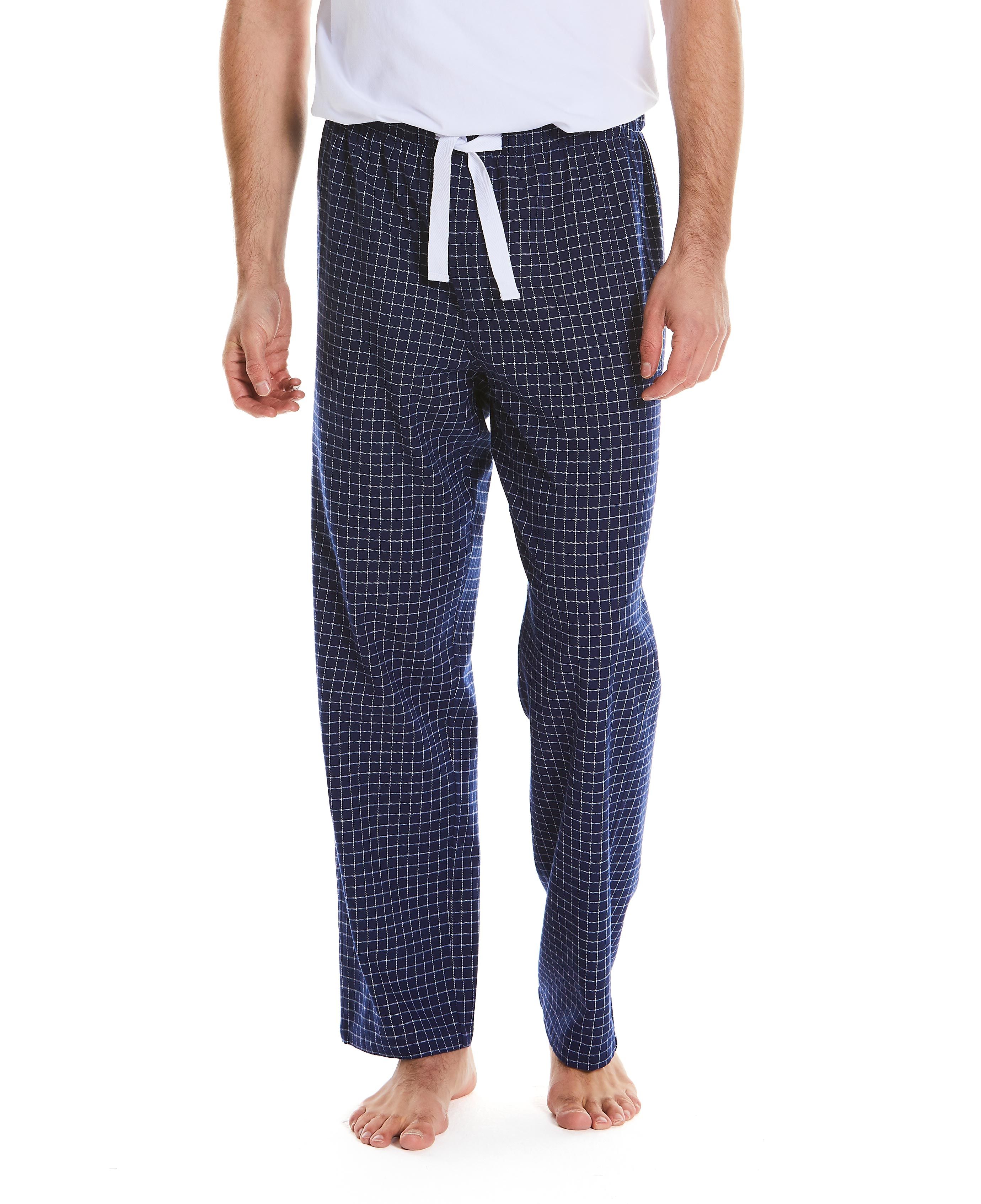 Men's Navy And White Check Brushed Cotton Lounge Pants | Savile Row Co