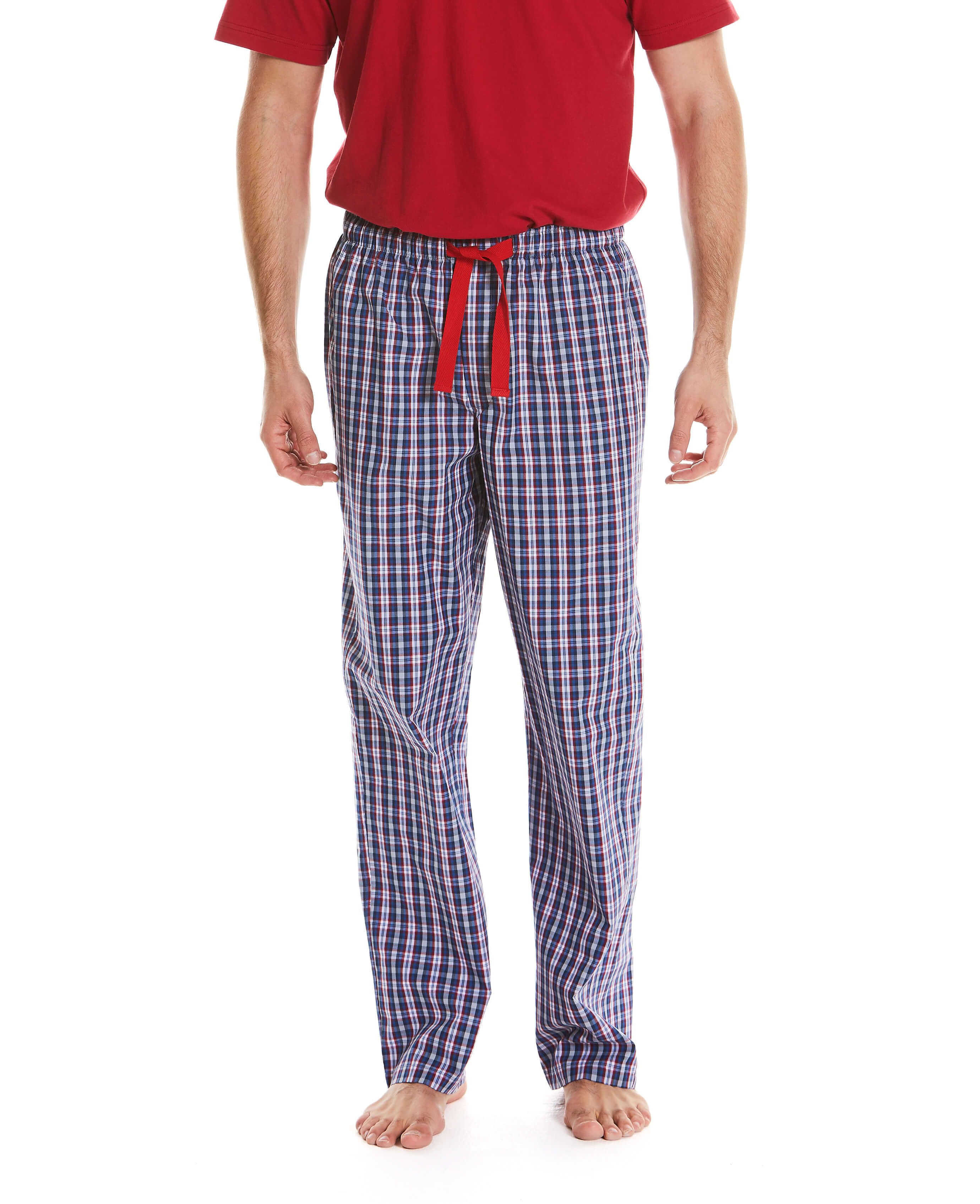 Men’s navy, blue, red and white checked lounge pants | Savile Row Co
