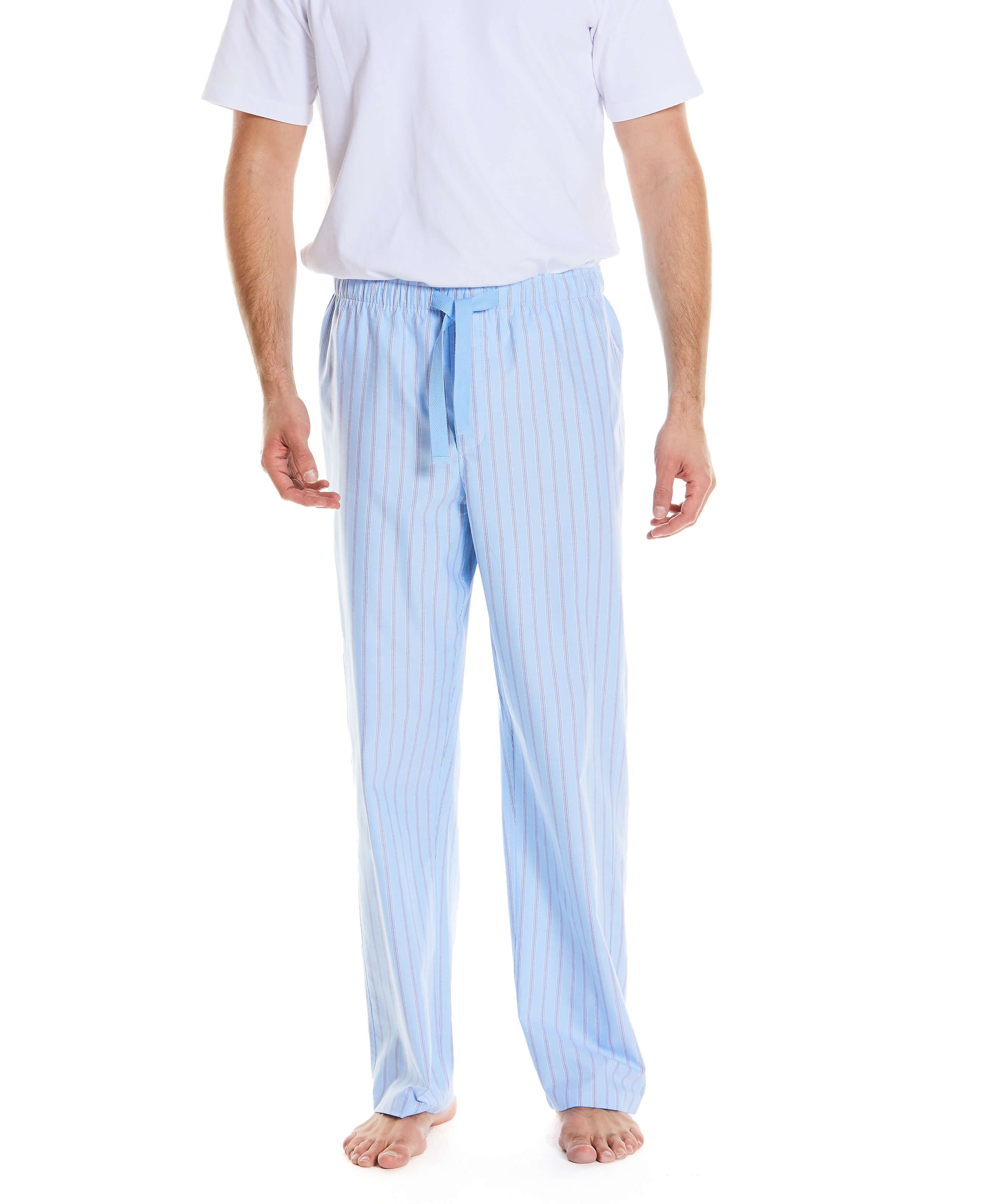 Men's blue and white striped Oxford cotton lounge pants