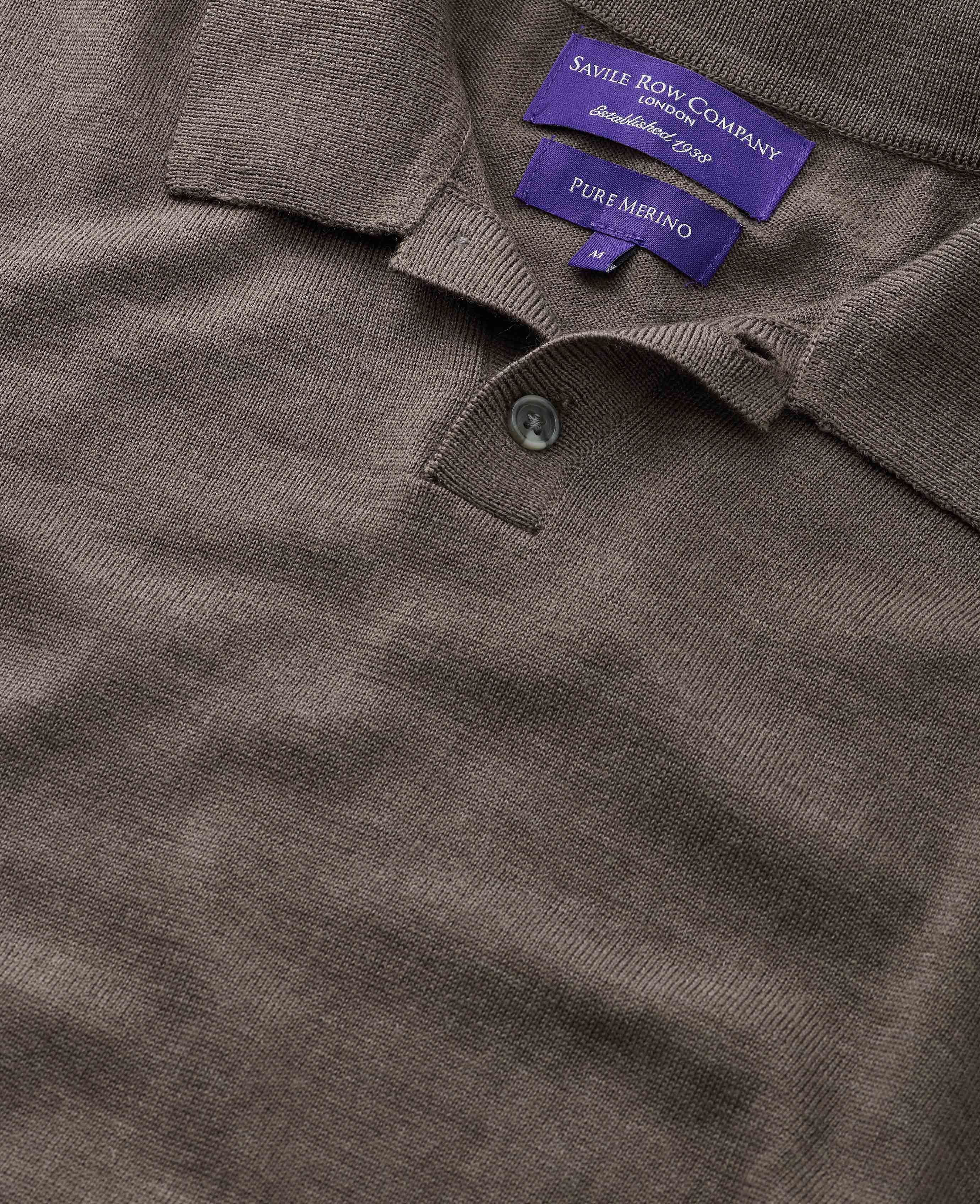 Men's Merino Knitted Polo Shirt In Mocha | Savile Row Co