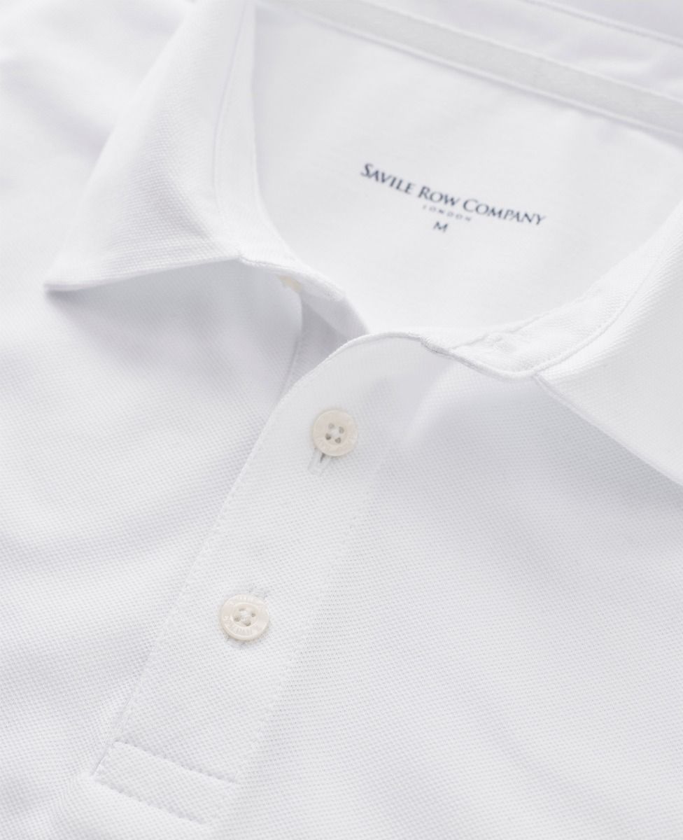 Men's White Short Sleeve Polo Shirt In Classic Fit Shape | Savile Row Co