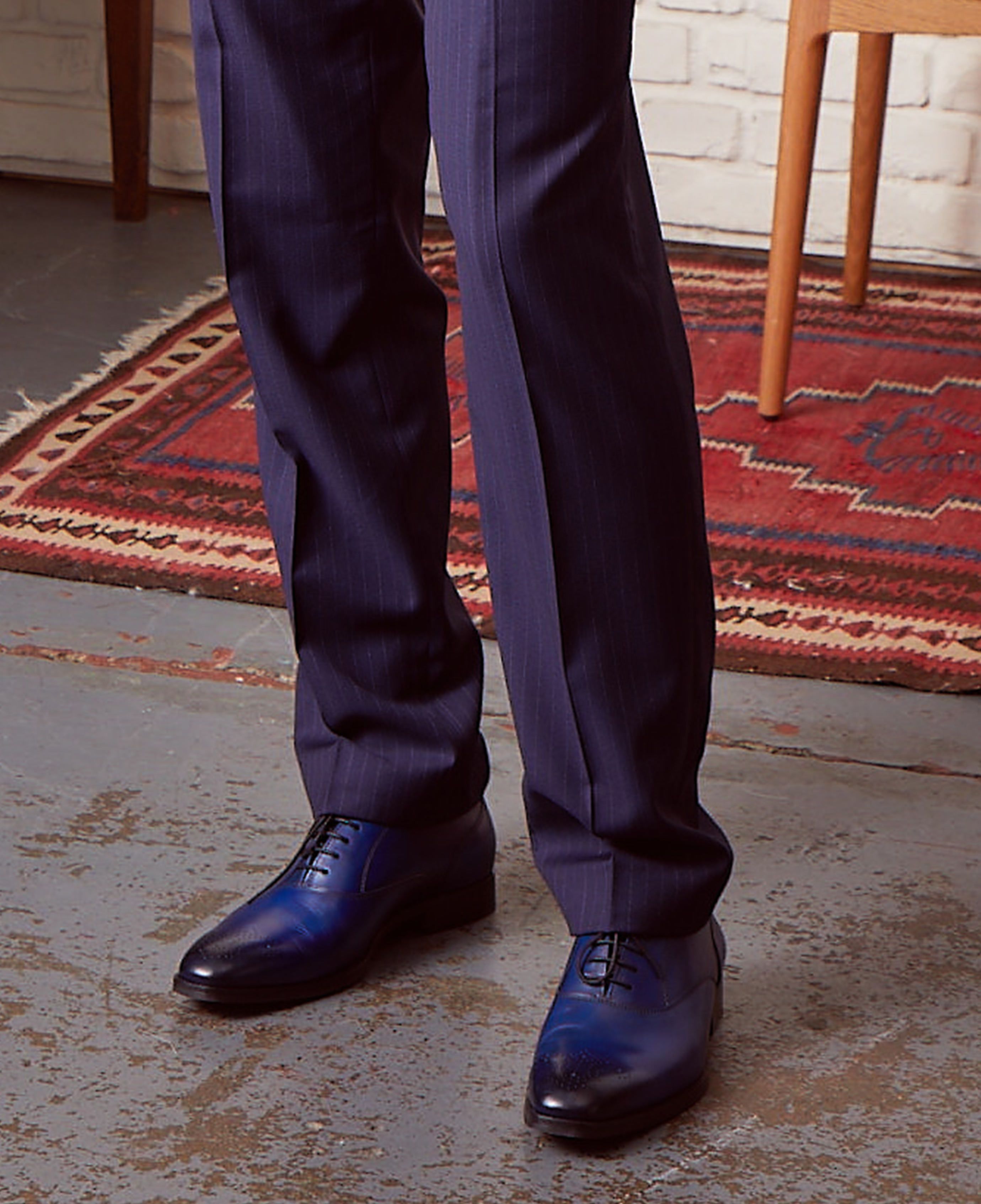 Mens Blue Leather Hand-Painted Oxford Brogues | Savile Row Co