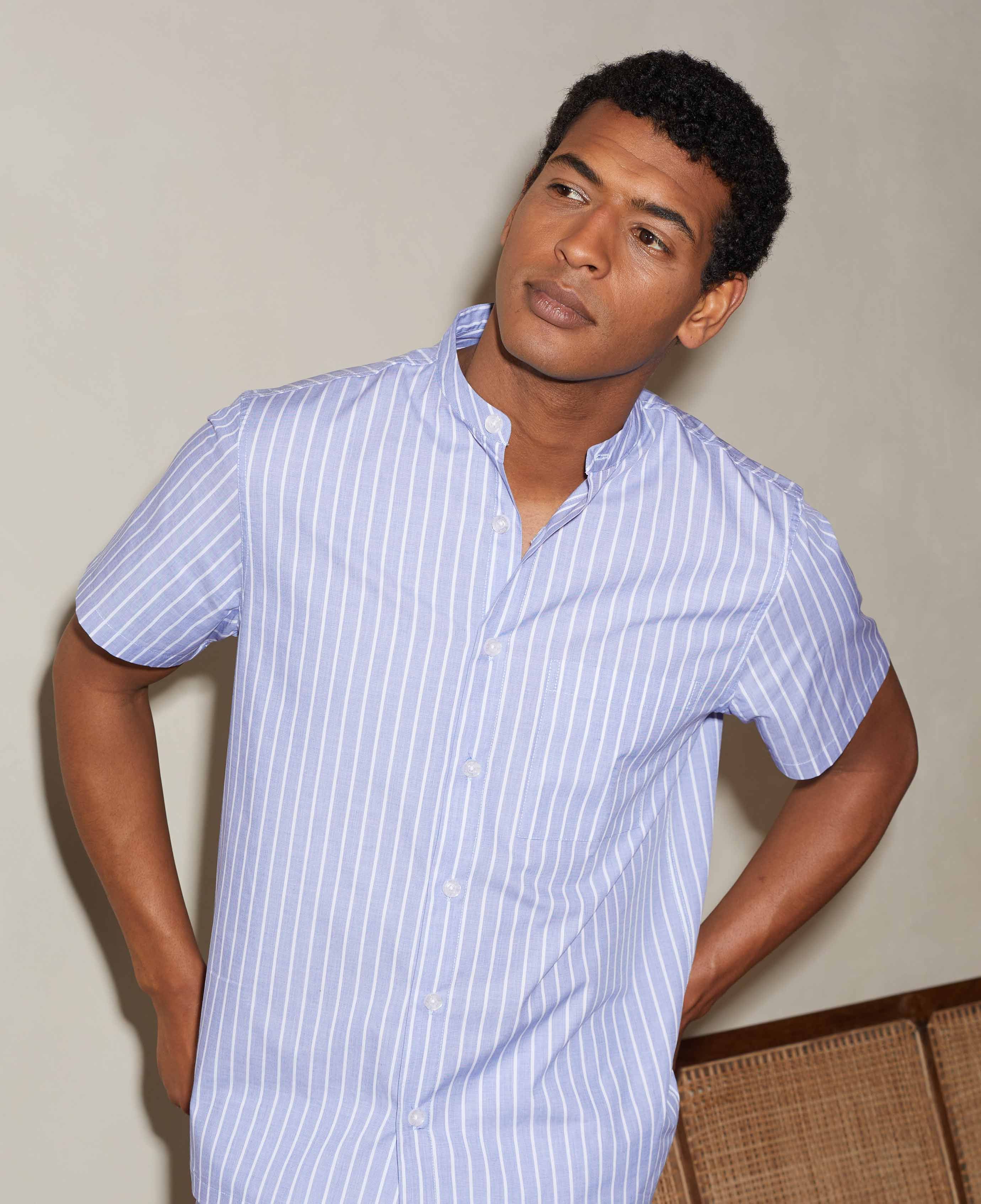 Men's Blue Stripe Short Pyjama Set | Savile Row Co