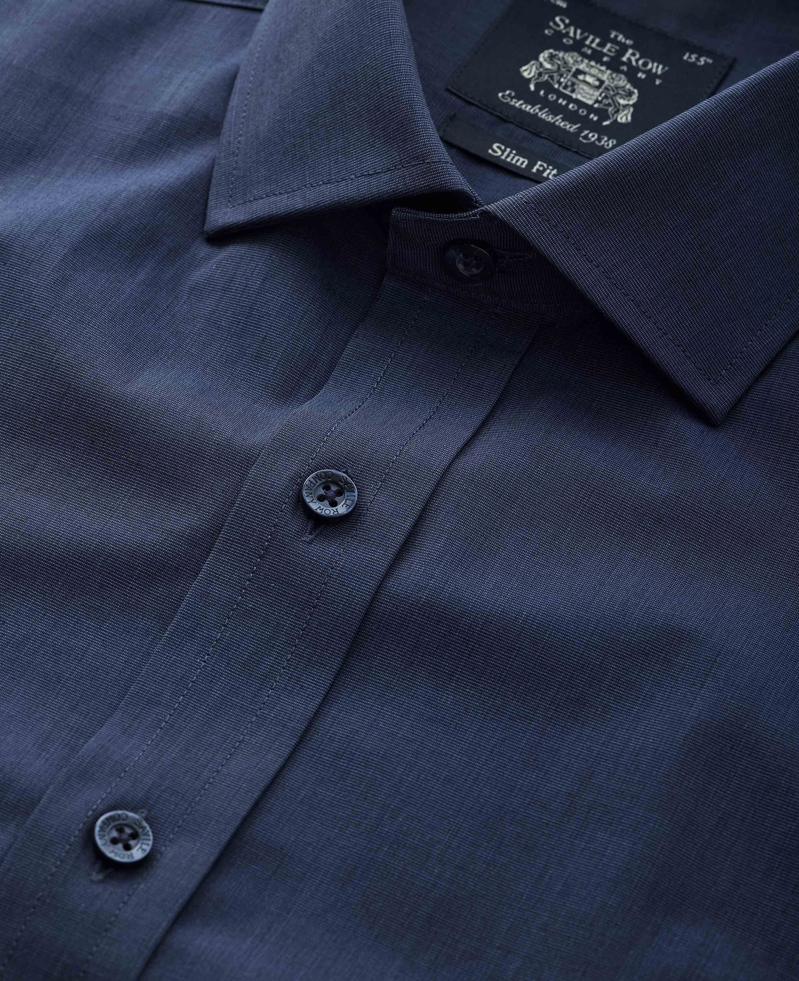Men's End on End Slim Fit Shirt in Navy | Savile Row Co