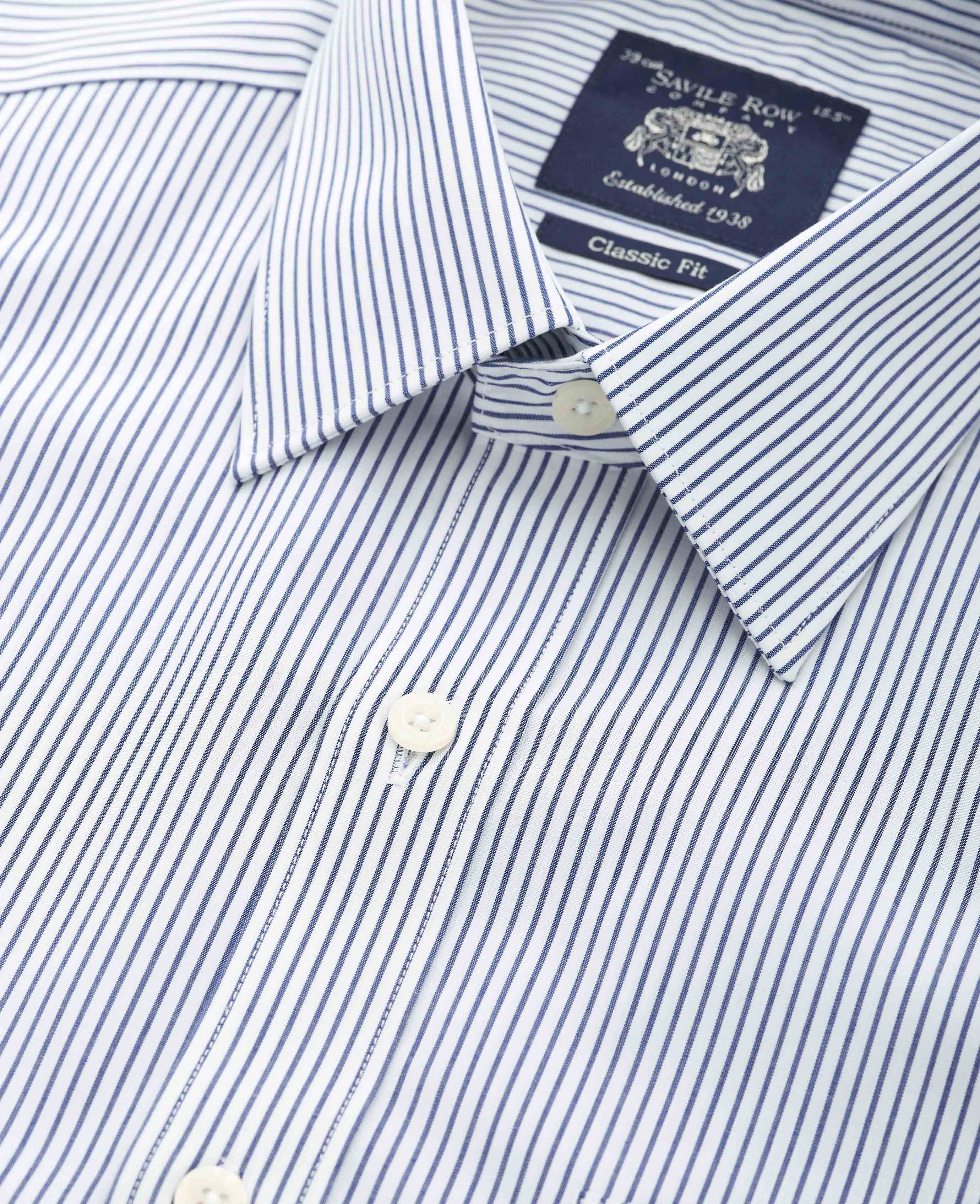 Men’s Classic Fit Fine Stripe Shirt in Navy | Savile Row Co