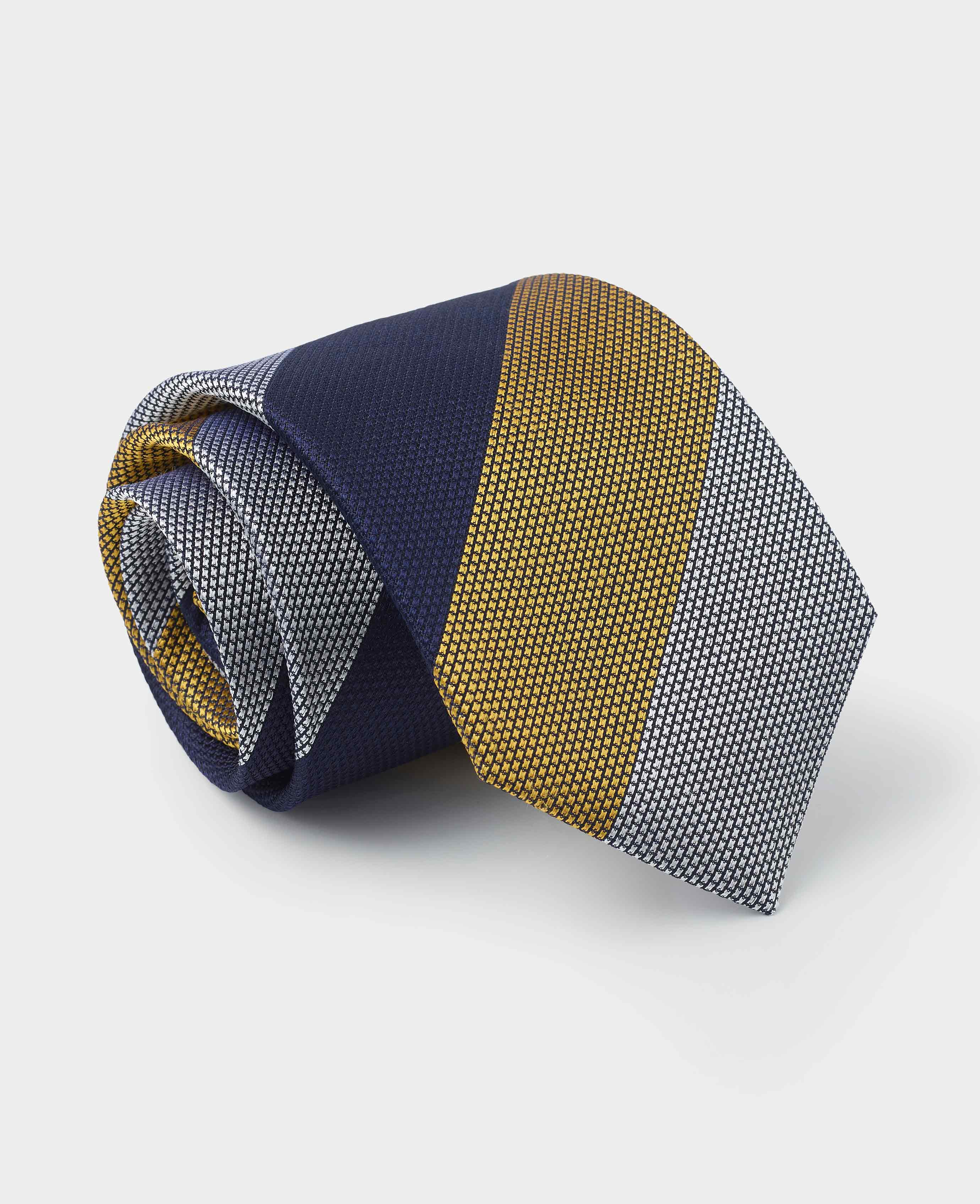 Men's Navy Blue Gold Striped Silk Tie | Savile Row Co