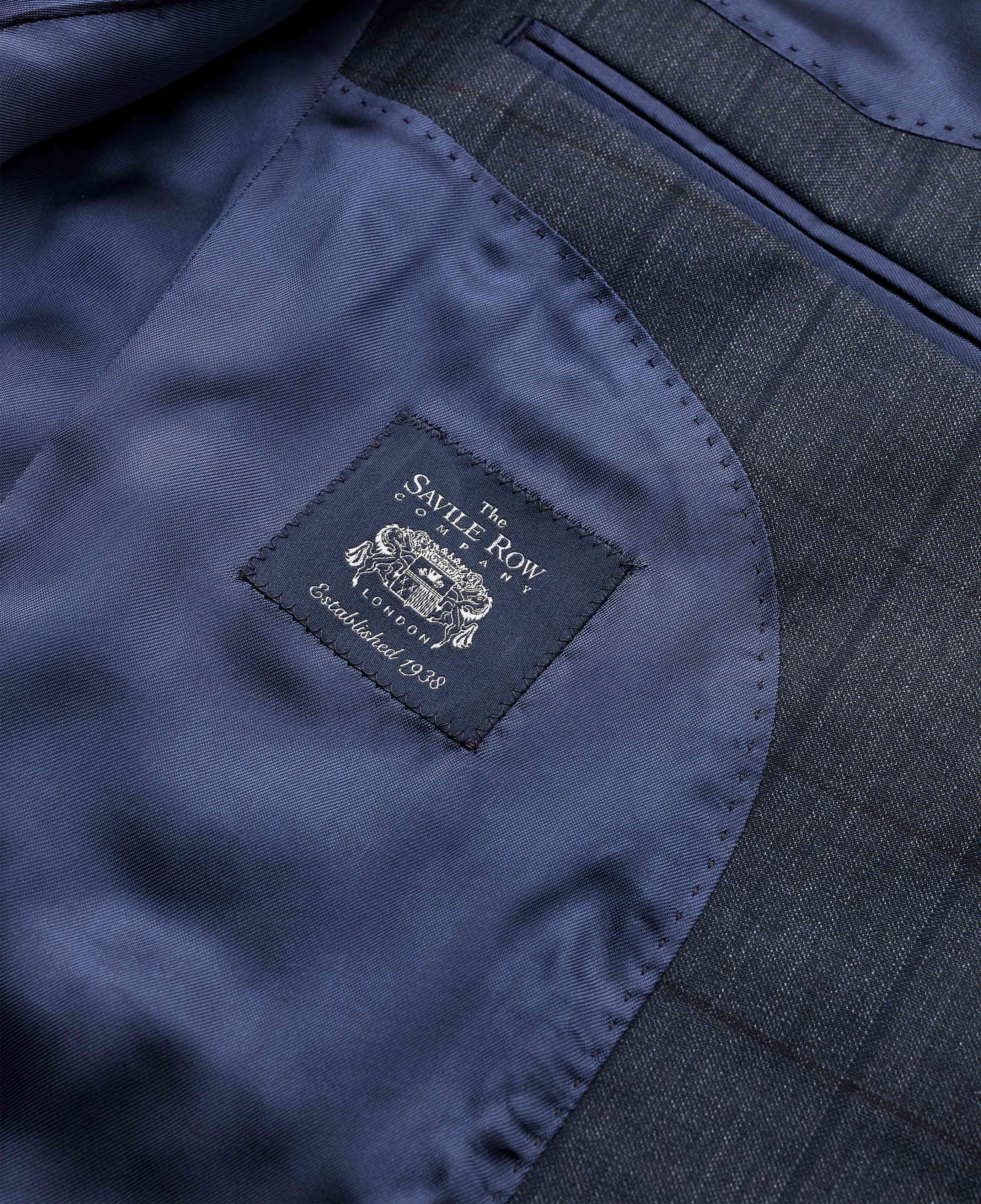 Mens Navy Muted Check Wool-Blend Suit Jacket | Savile Row Co
