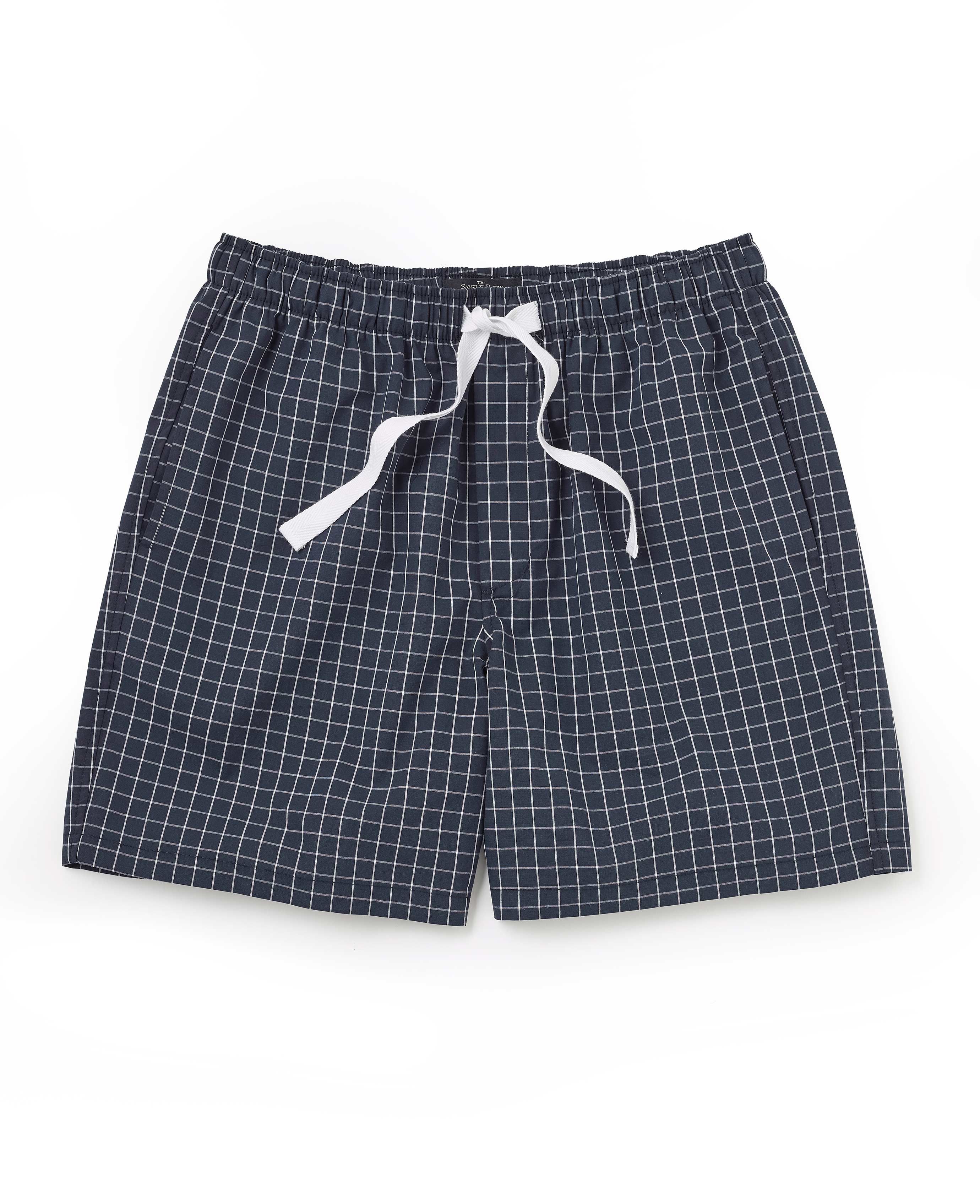 Men's Navy Grid Check Cotton Lounge Shorts | Savile Row Co