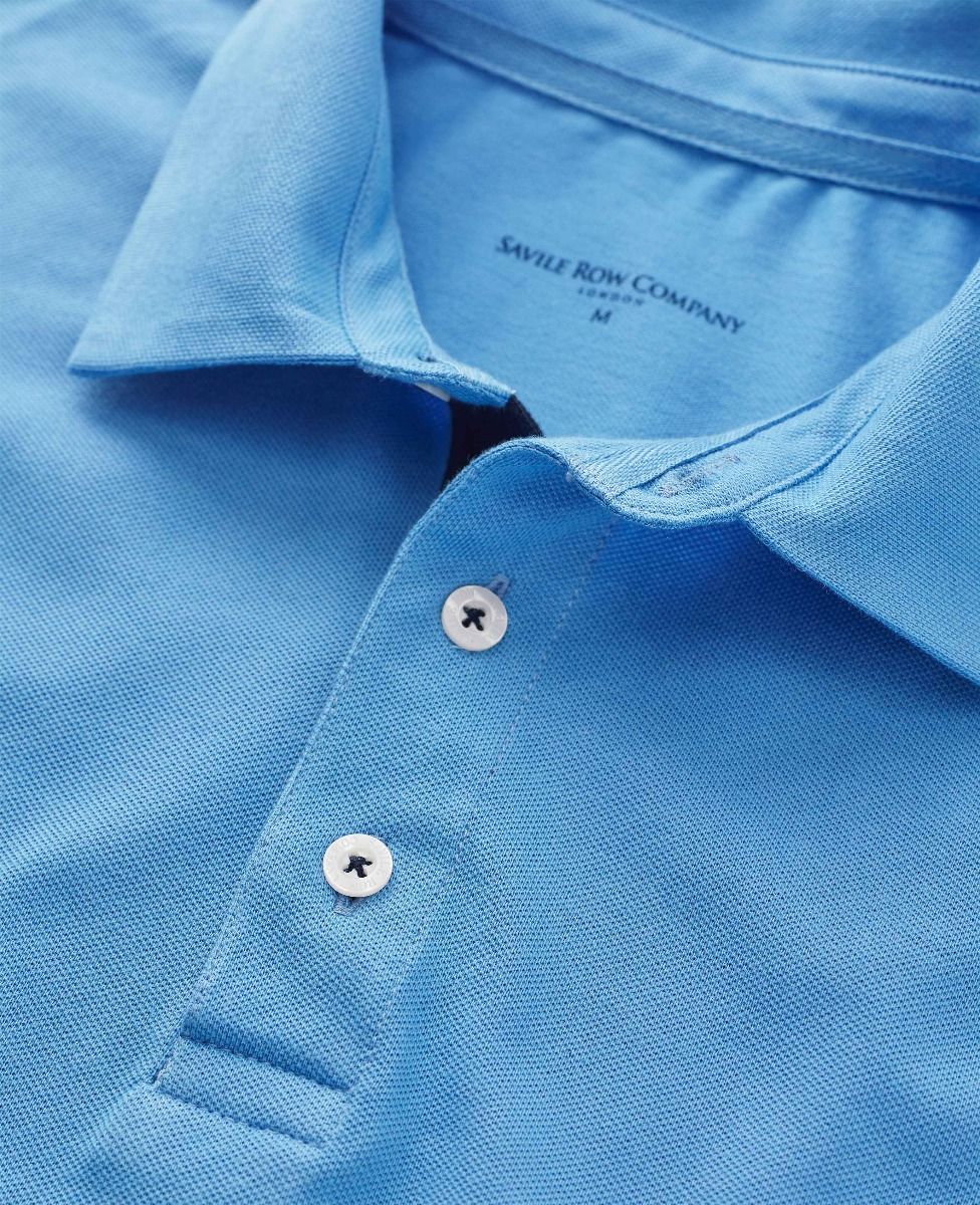 Men's Ocean Blue Long Sleeve Polo Shirt In Classic Fit Shape | Savile ...