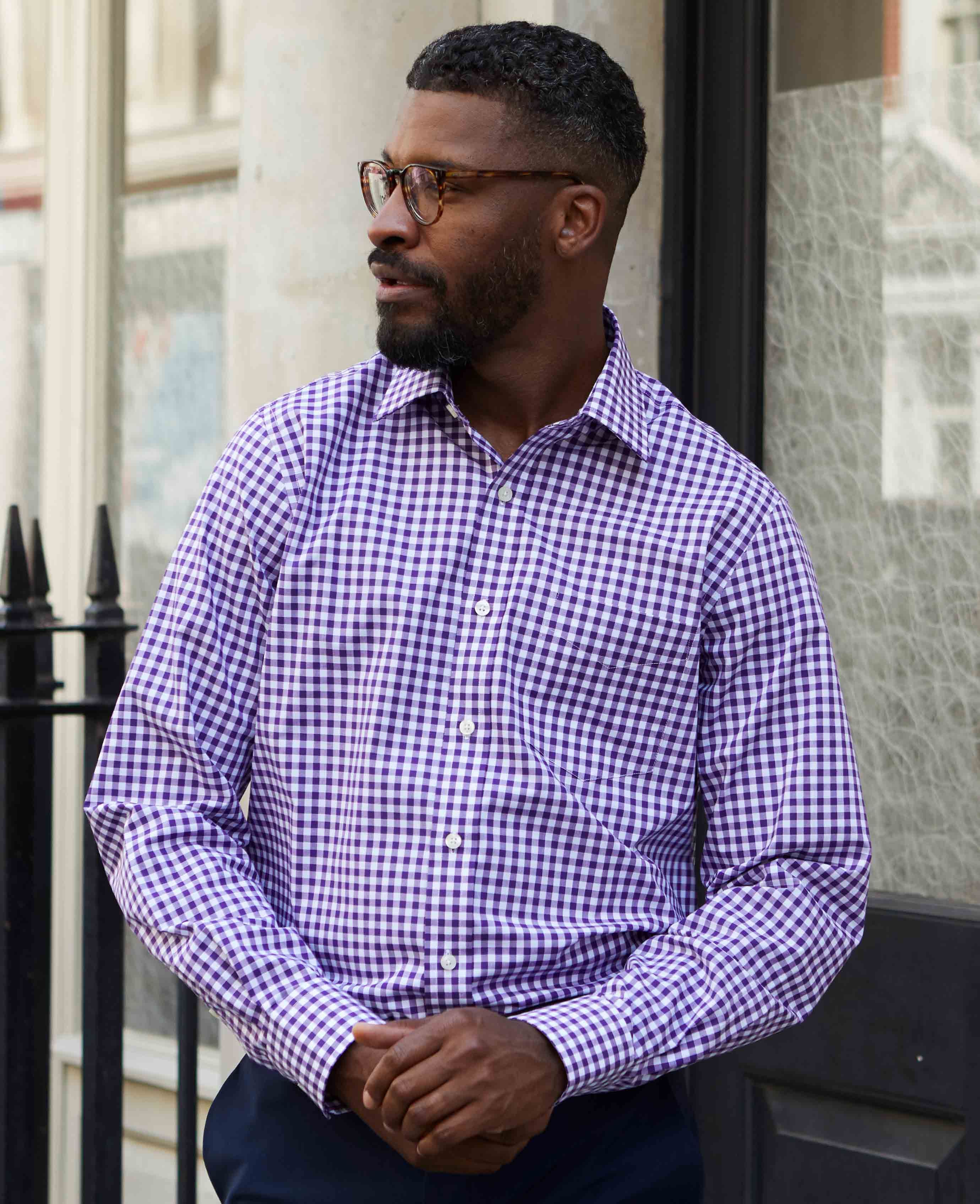Men's Gingham Check Shirt in Purple | Savile Row Co