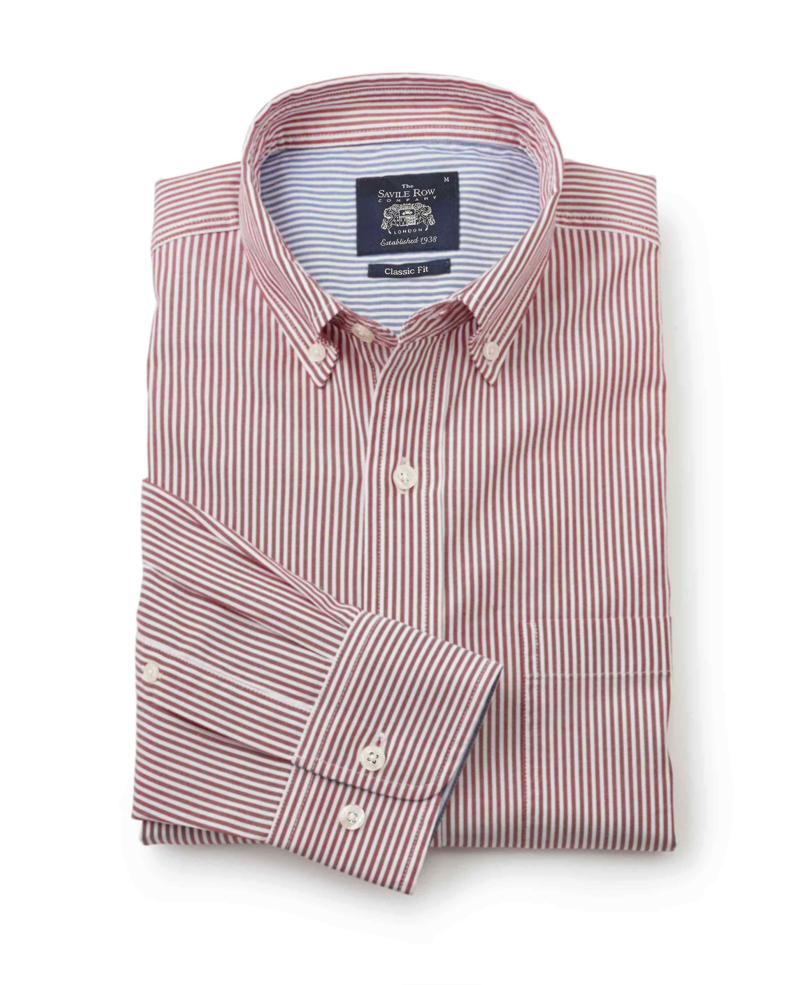 Men's Red White Stripe Classic Fit Casual Shirt | Savile Row Co