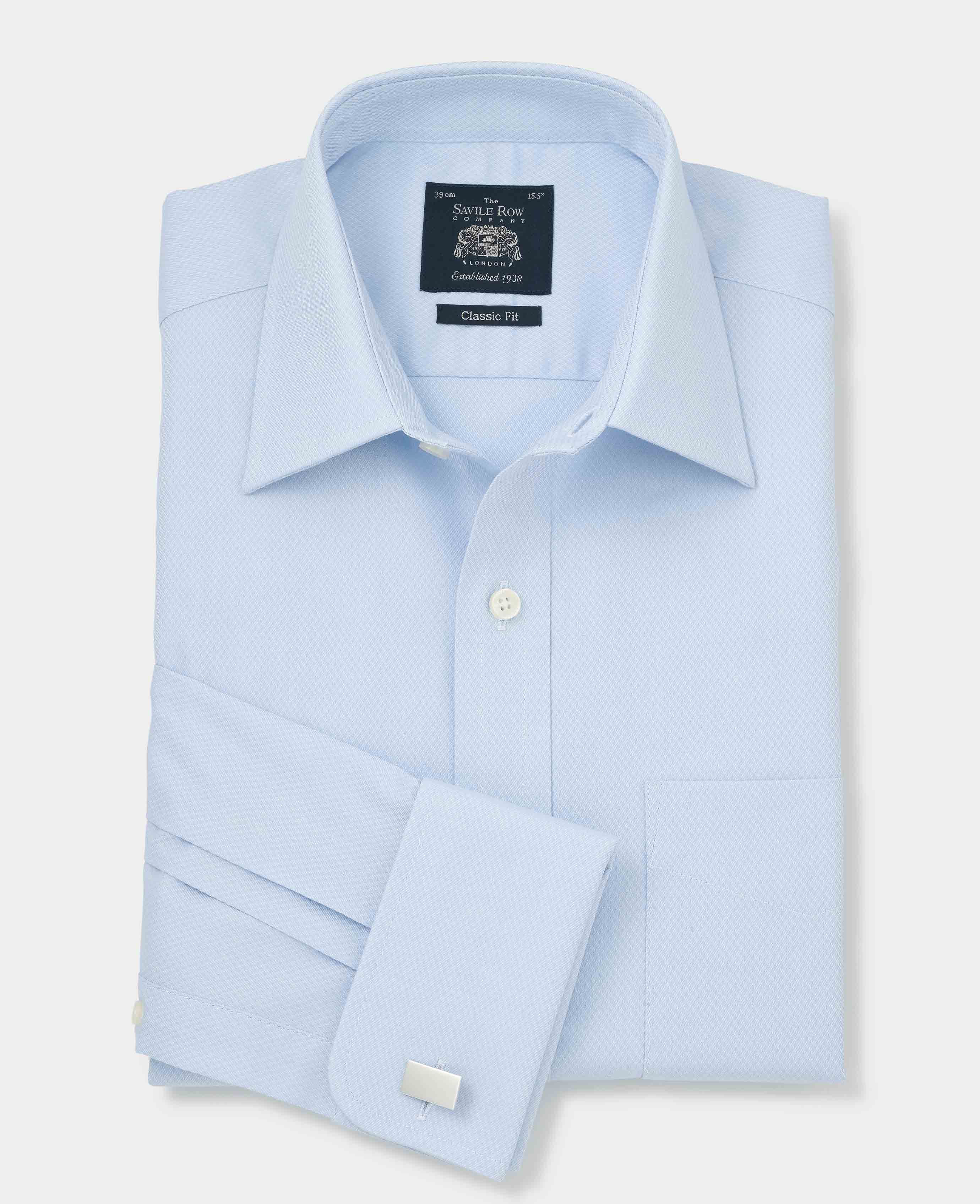 Men's Sky Blue Dobby Classic Fit Formal Shirt With Double Cuffs ...