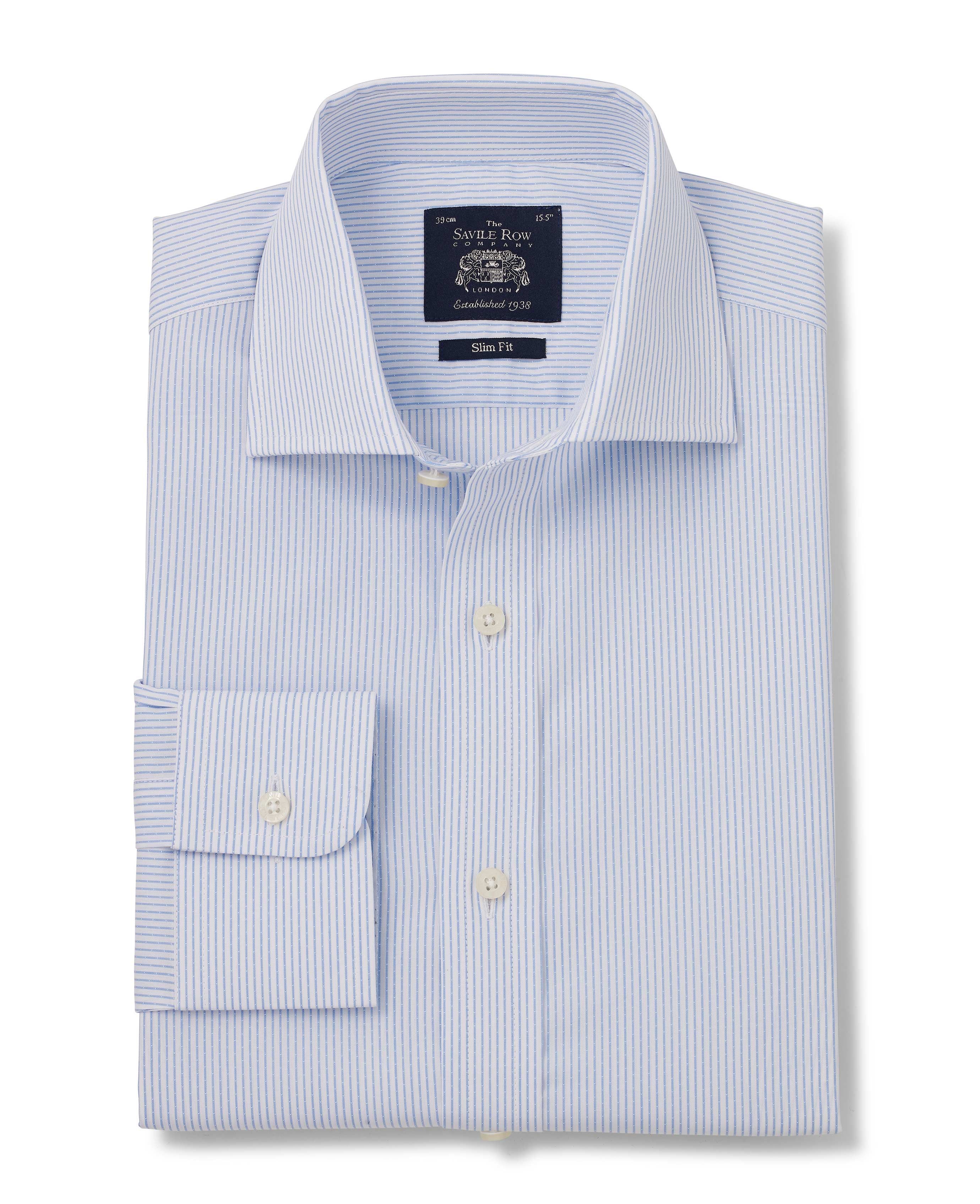 Men's Sky Blue & White Stripe Slim Fit Cutaway Collar Shirt | Savile Row Co