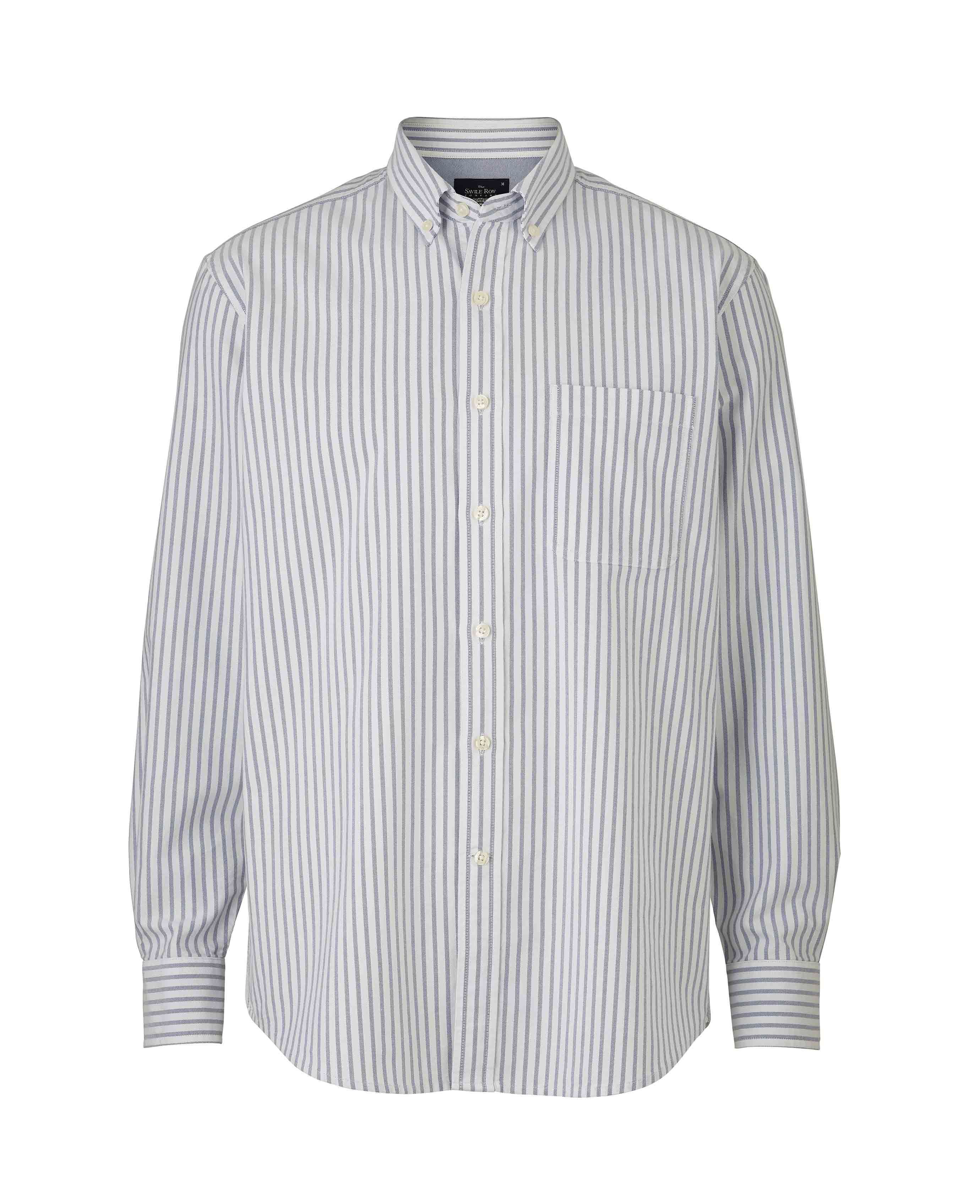 Men's White Blue Stripe Oxford Casual Shirt | Savile Row Co