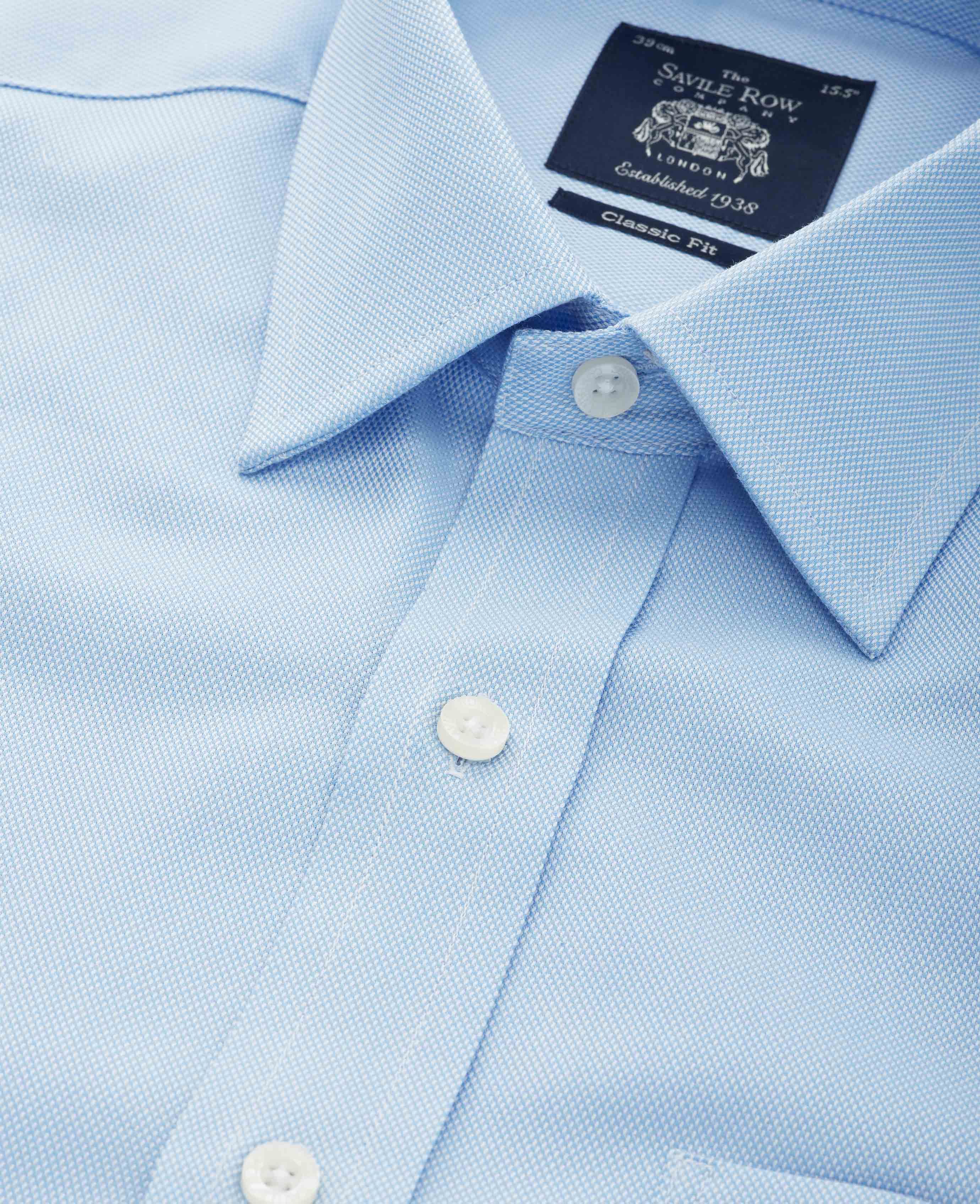 Mens White Blue Textured Classic Fit Shirt | Savile Row Co