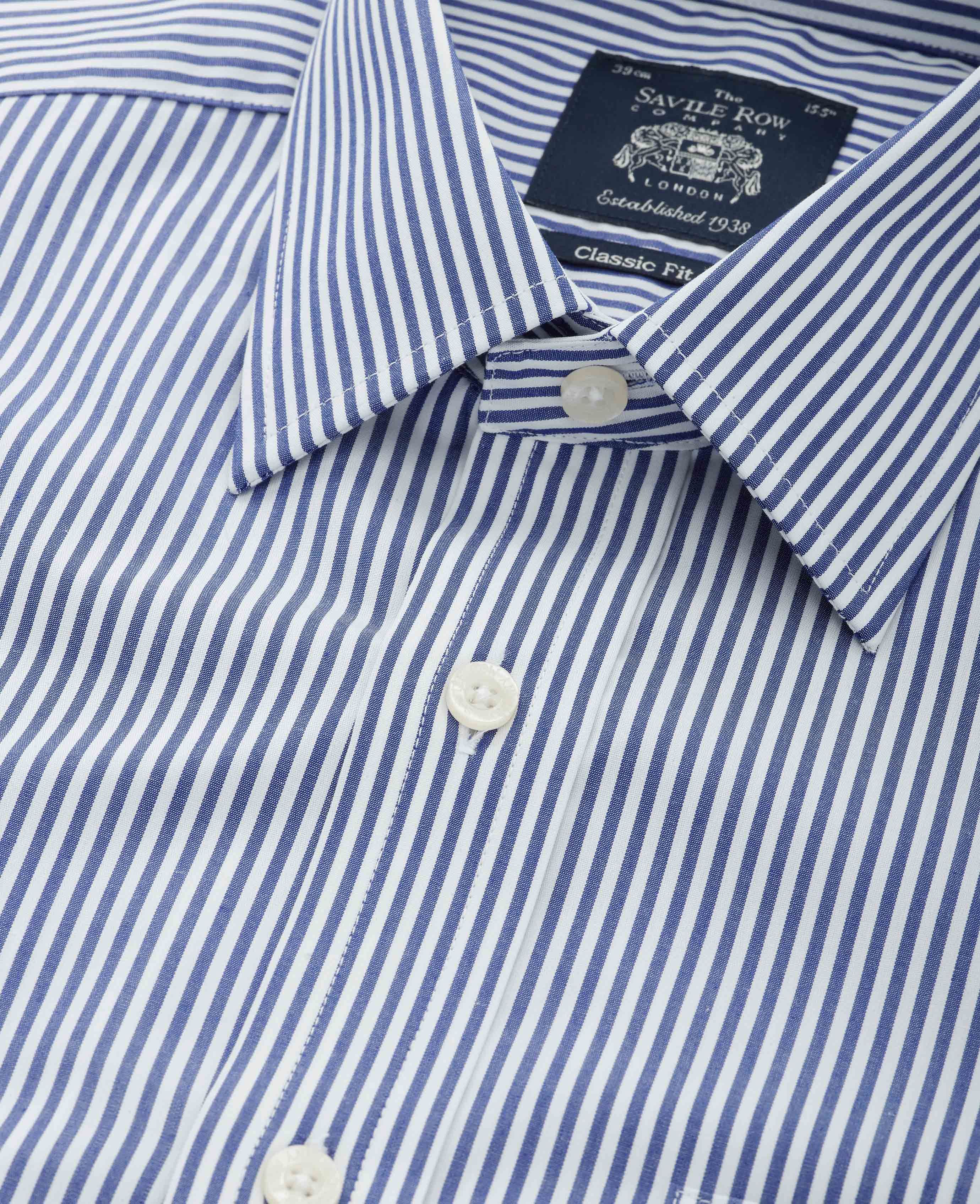Men’s White Navy Bengal Stripe Classic Fit Shirt | Savile Row Co