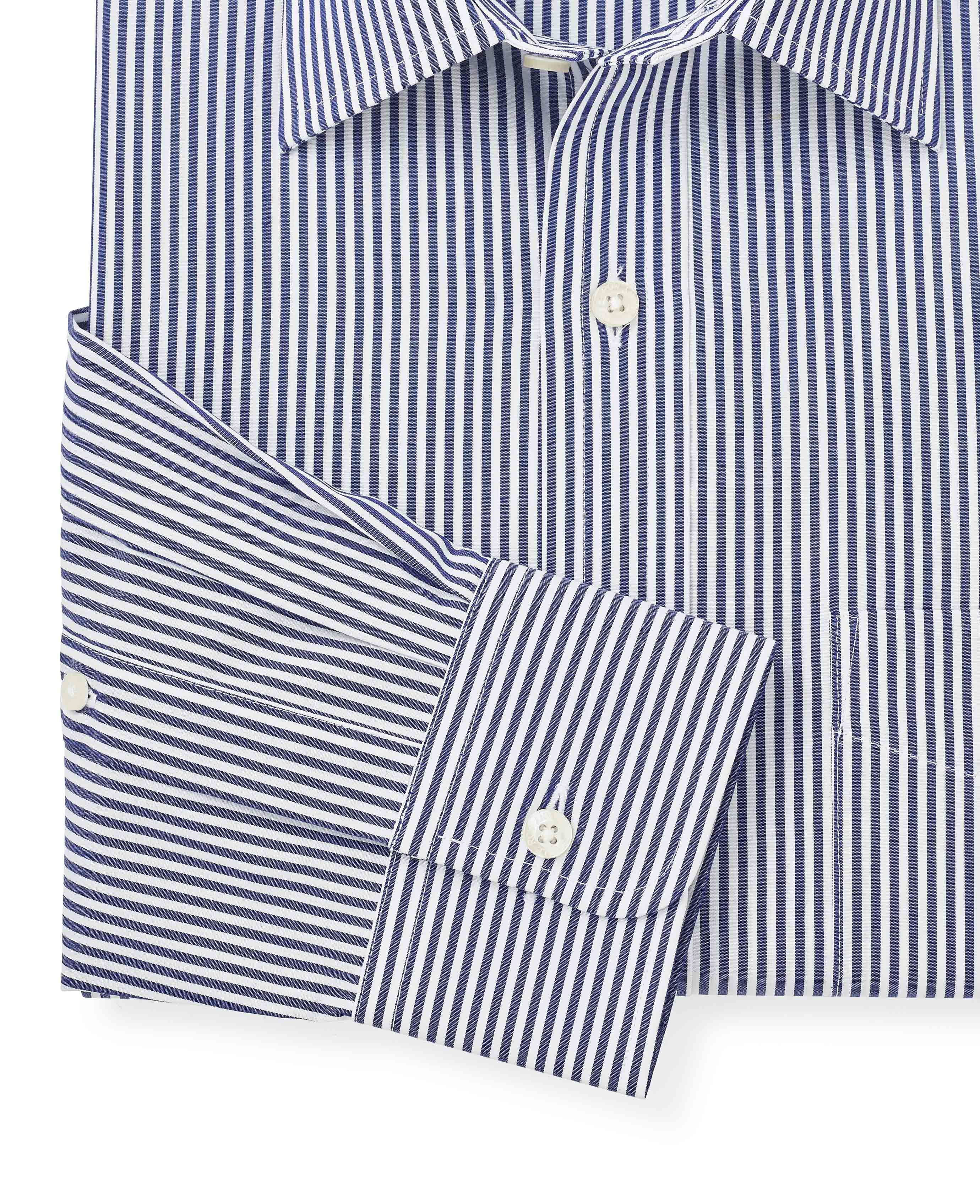 Men's White Navy Bengal Stripe Classic Fit Shirt | Savile Row Co