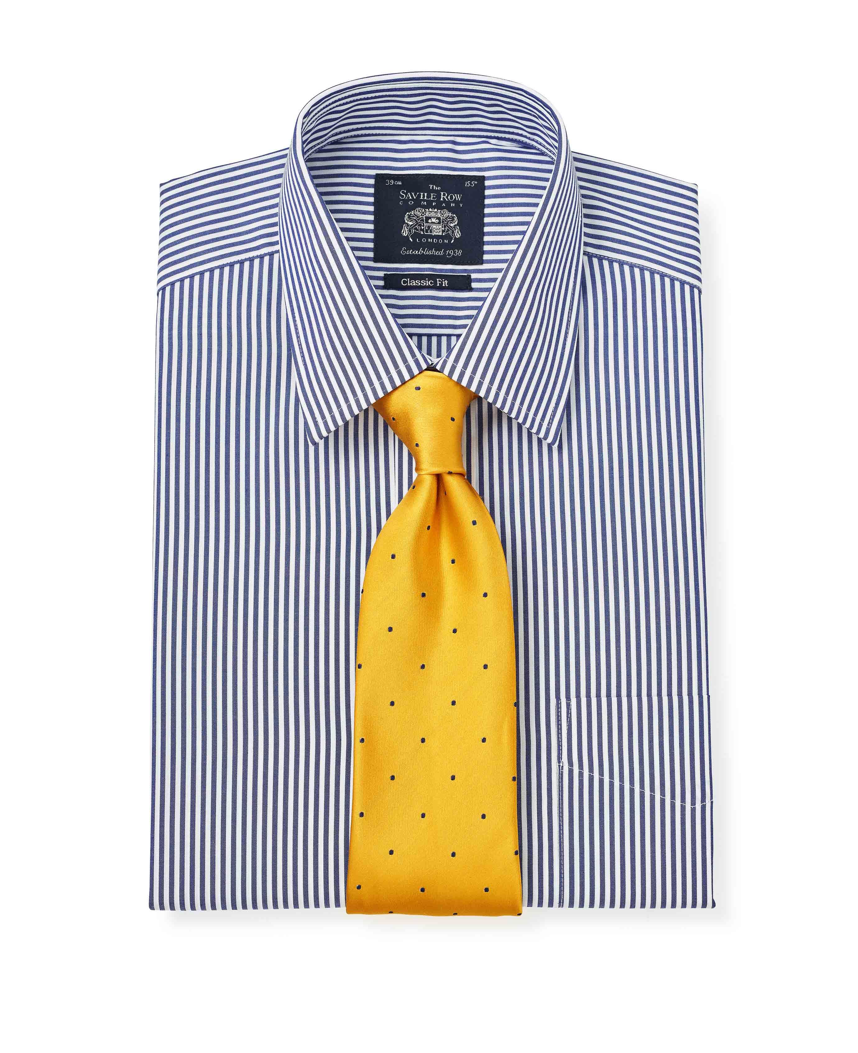 Men's White Navy Bengal Stripe Classic Fit Shirt | Savile Row Co