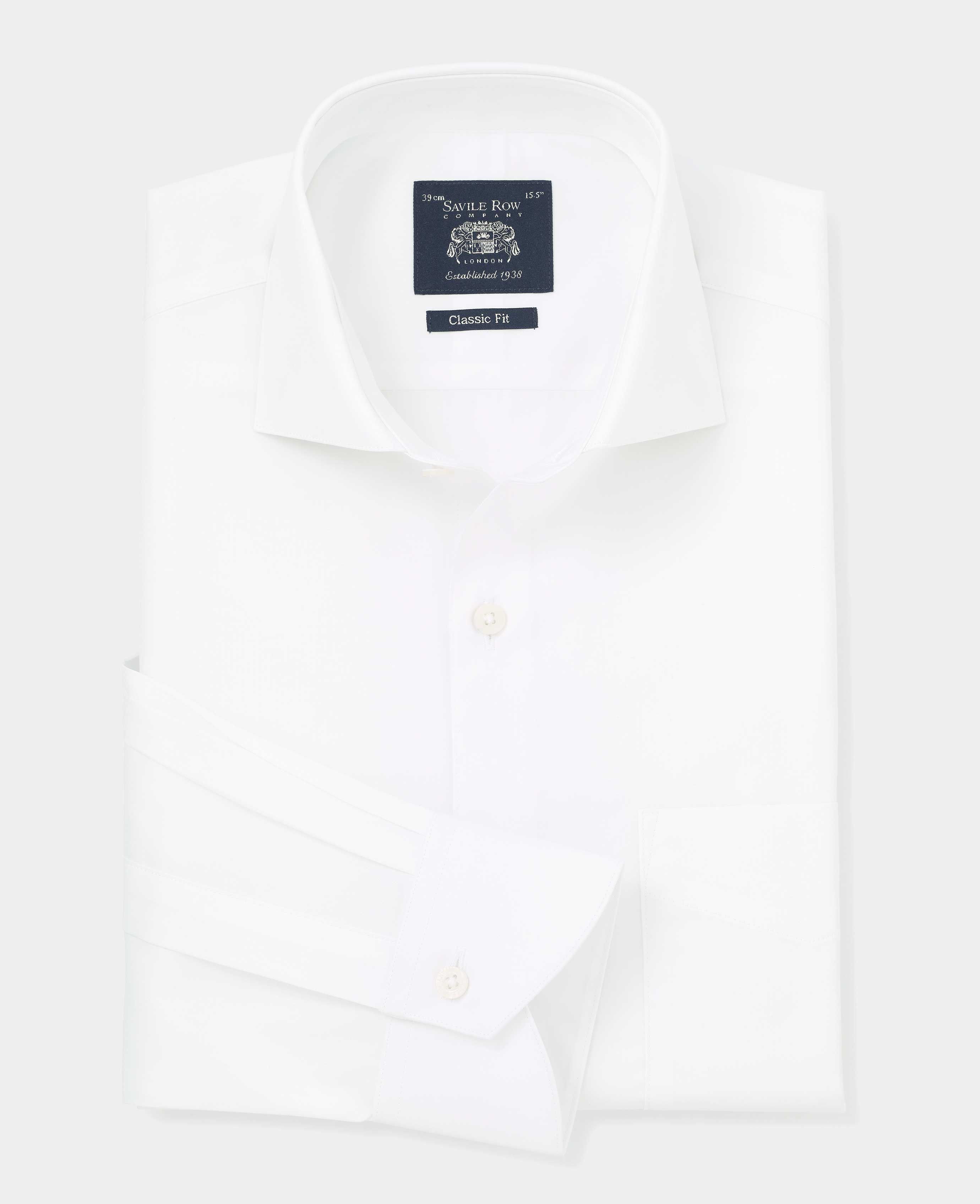 Men's White Classic Poplin Formal Shirt With Single Cuffs | Savile Row Co