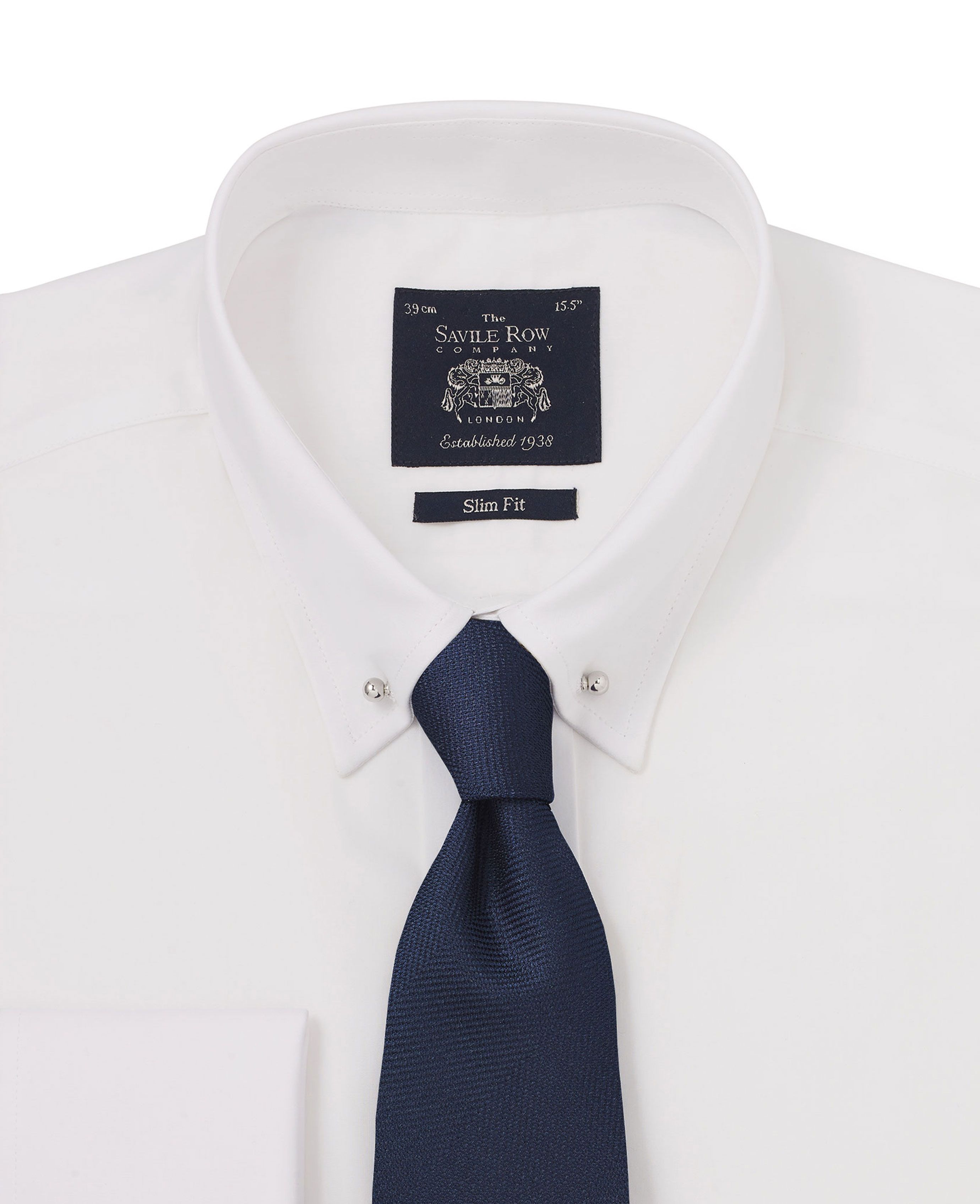 Mens White Pin Collar Slim Fit Shirt With Double Cuffs | Savile Row Co