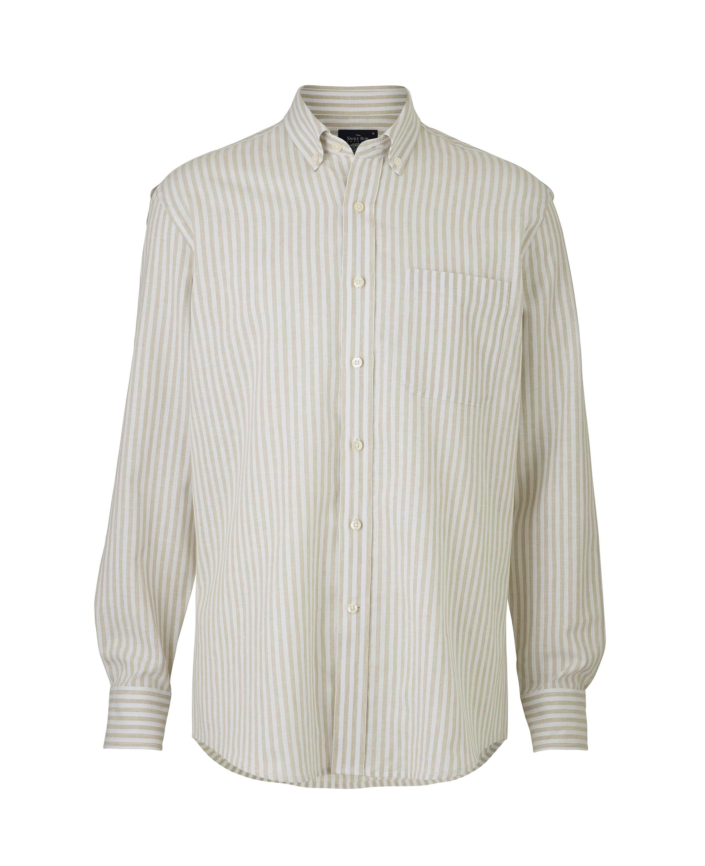 Men's White Sand Stripe Linen-Blend Casual Shirt | Savile Row Co