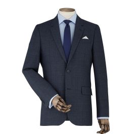 Men's luxury navy check wool-blend tailored suit jacket | Savile Row Co