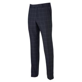 Men's Navy Suit Trousers With Grey Check | Savile Row Co