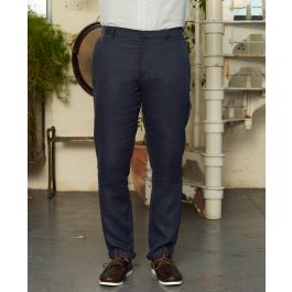 Men's Linen Trousers in Washed Navy | Savile Row Co