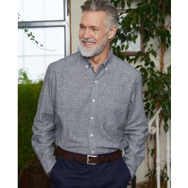 Men s Dark Navy Linen-Blend Classic Fit Shirt | Savile Row Co