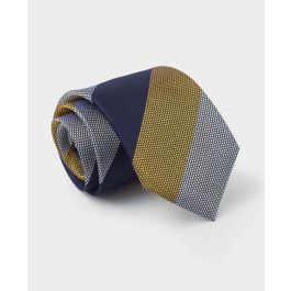 Navy Gold Stripe Textured Silk Tie