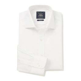 Mens White Fine Dobby Cutaway Collar Slim Fit Shirt | Savile Row Co