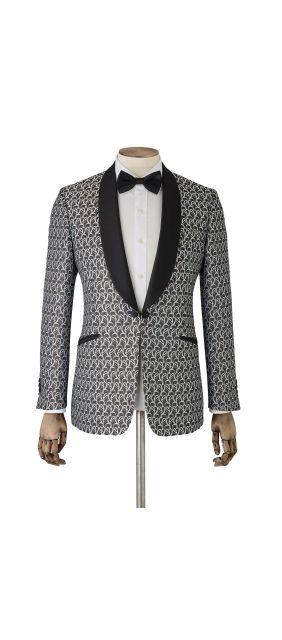 Silver Patterned Shawl Collar Jacket