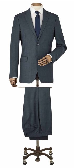 Navy Herringbone Wool-Blend Suit