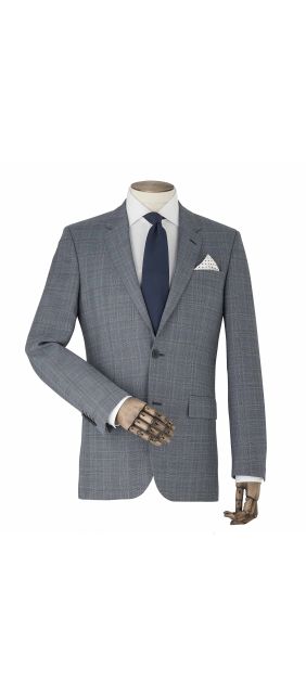 Grey Windowpane Check Tailored Suit Jacket - MFJ356GRY