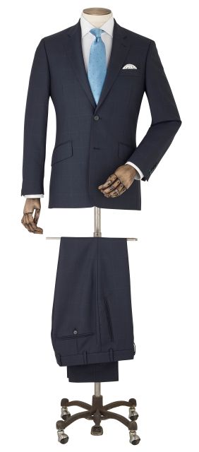 Navy Tonal Check Wool Suit - MSUIT357NAV