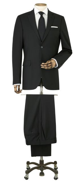 Black Wool-Blend Tailored Suit - MSUIT338BLK - Large Image
