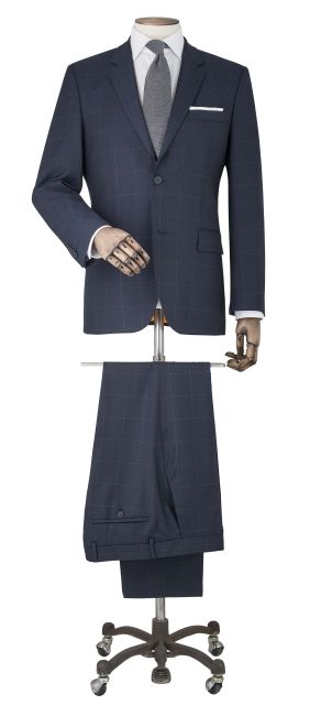 Navy Fine Windowpane Check Tailored Suit