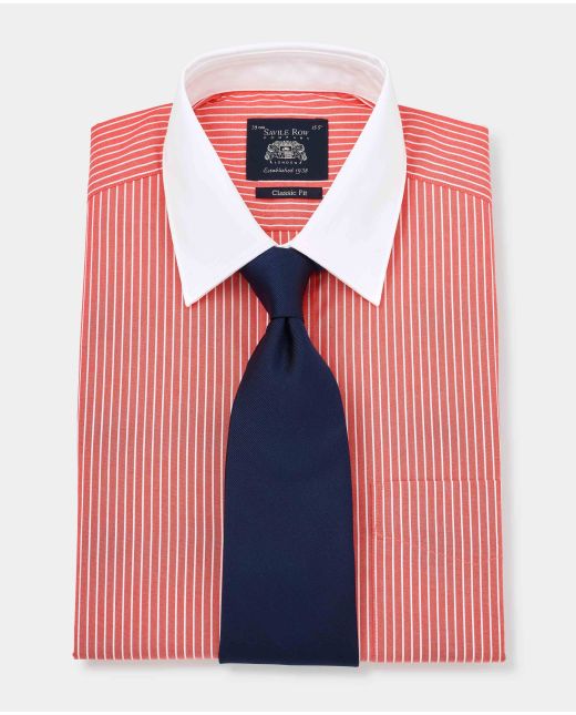 Red White Poplin Stripe Classic Fit Formal Shirt - Double Cuff