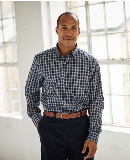 Navy White Green Check Classic Fit Casual Shirt
