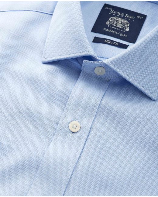 Sky Blue Textured Dobby Slim Fit Formal Shirt - Single Cuff