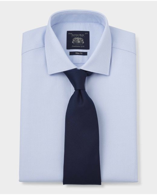 Sky Blue Textured Dobby Slim Fit Formal Shirt - Single Cuff