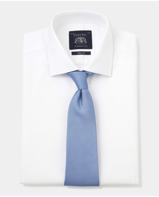 White Textured Cutaway Collar Slim Fit Shirt - Single Cuff