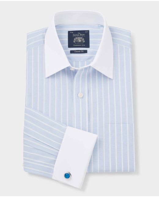 Sky Blue Reverse Stripe Classic Fit Shirt With White Collar & Cuffs