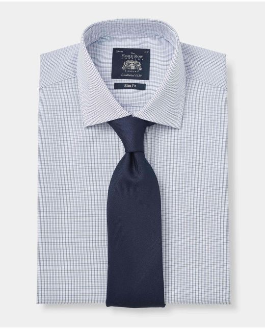 White Blue Micro Check Slim Fit Shirt - Double Cuff