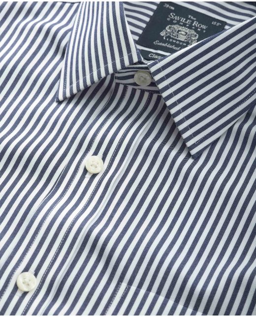 Navy White Stripe Classic Fit Non-Iron Formal Shirt - Single Cuff