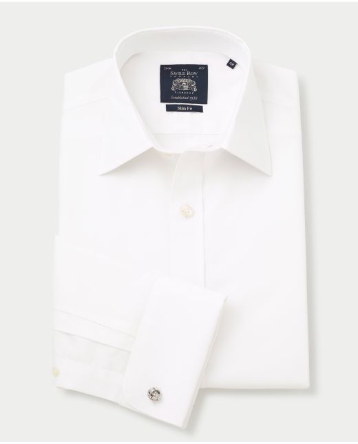 White Poplin Slim Fit Non-Iron Shirt - Double Cuff - 2032WHT